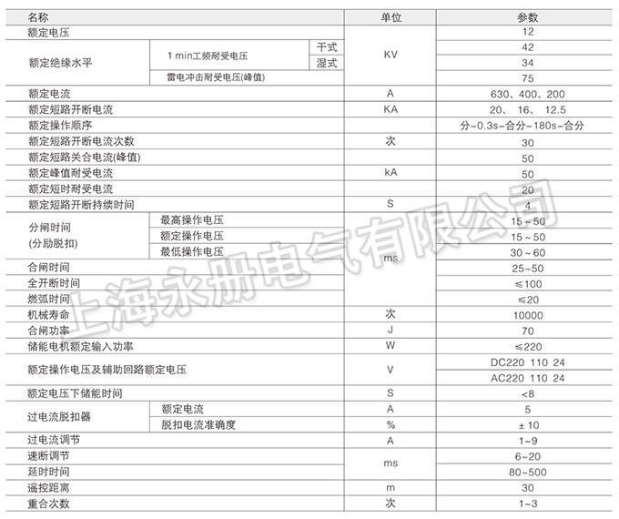 ZW8-12户外高压真空断路器的技术参数