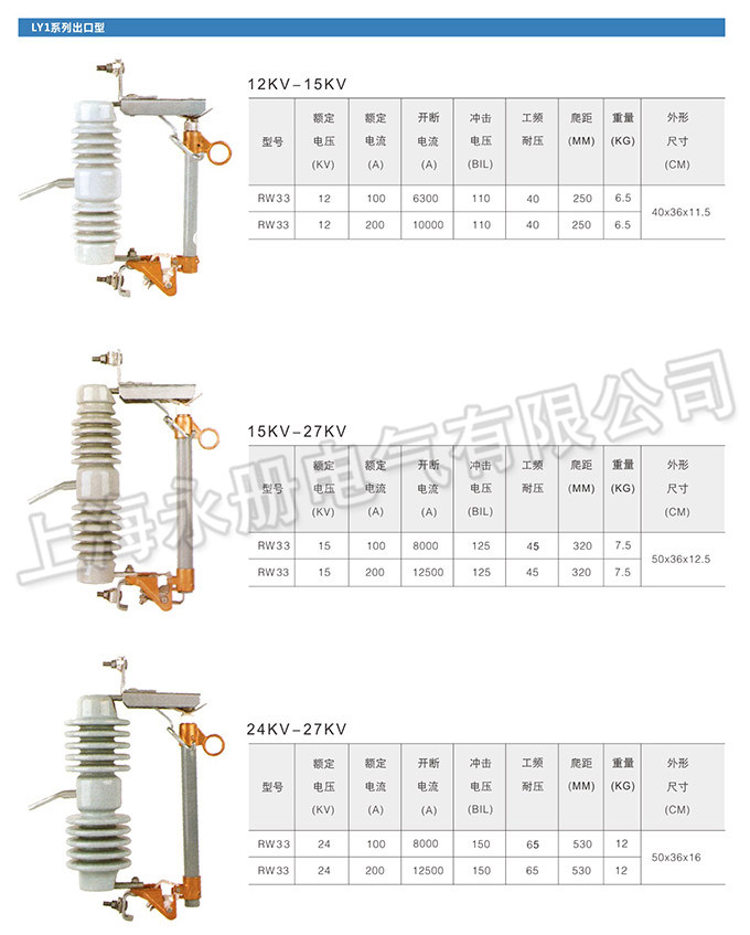 跌落式熔断器的外形及参数