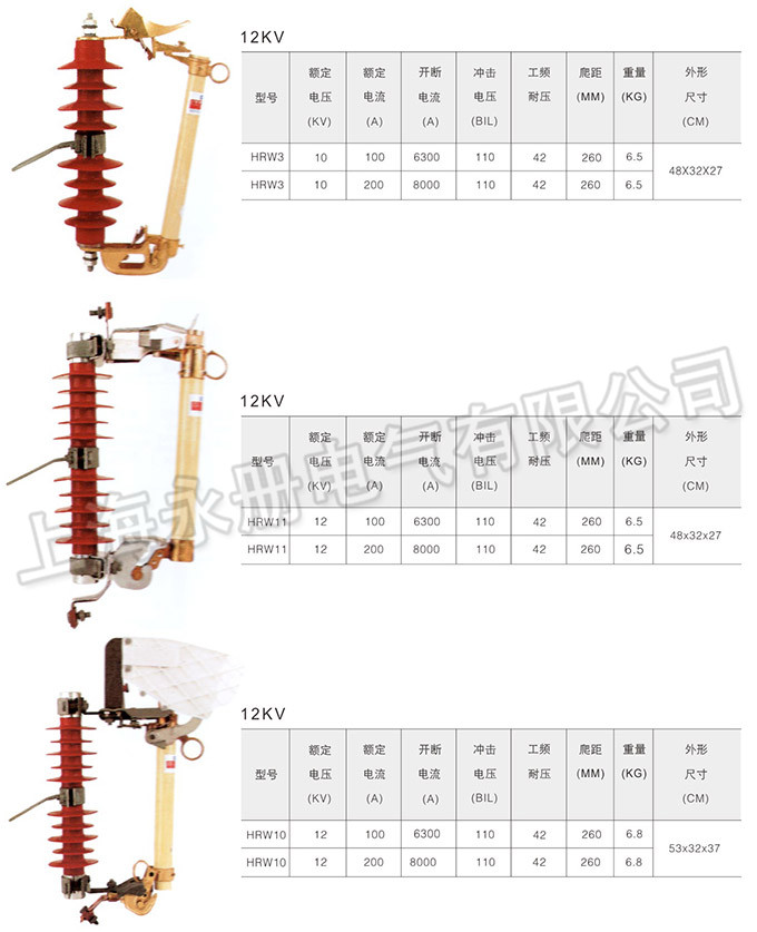 跌落式熔断器的外形及参数