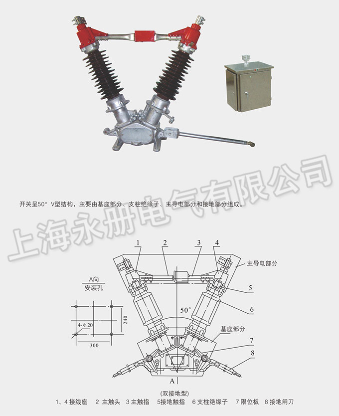 GW5型户外高压隔离开关的外形结构图