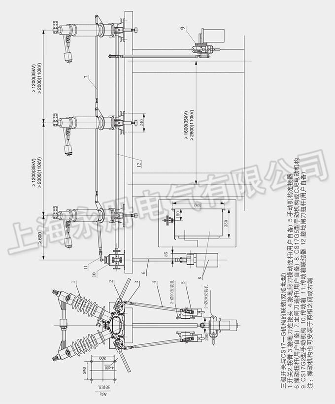 GW5型户外高压隔离开关的结构图