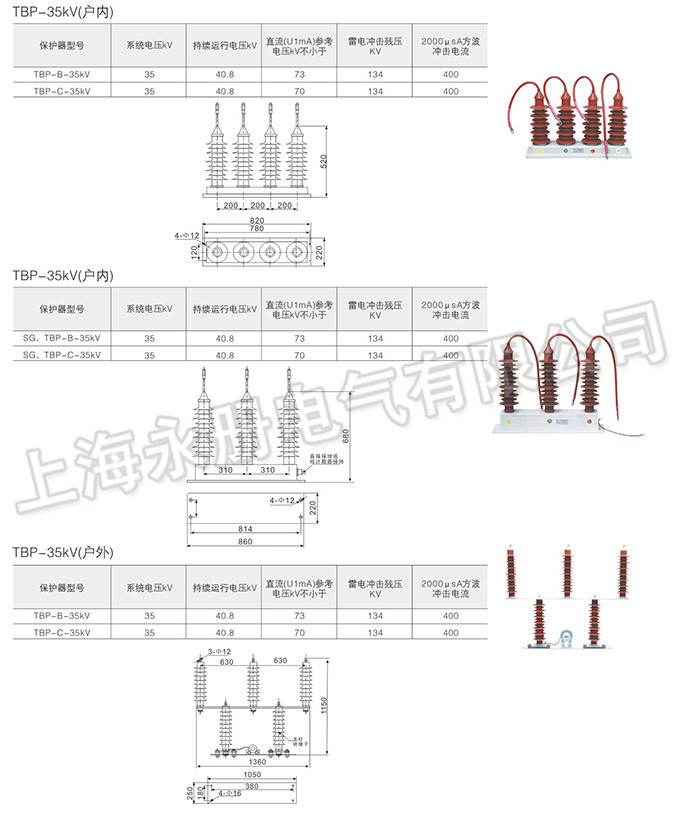 TBP-型过电压保护器的主要参数