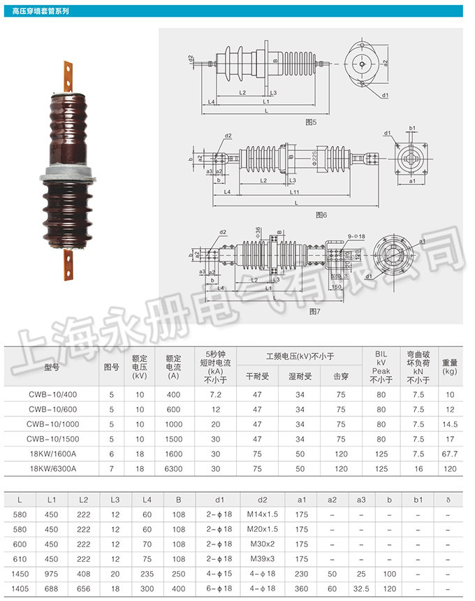 陶瓷高压穿墙套管系列的外形及参数